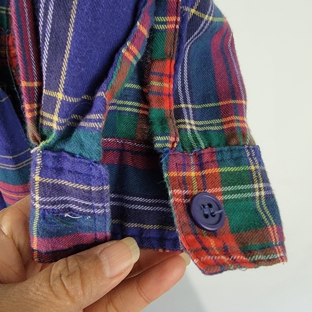 VTG NANTUCKET Flannel Dress Sz 4 Red/Blue Plaid Button-Up Long Sleeve Fit Flare - Picture 9 of 12